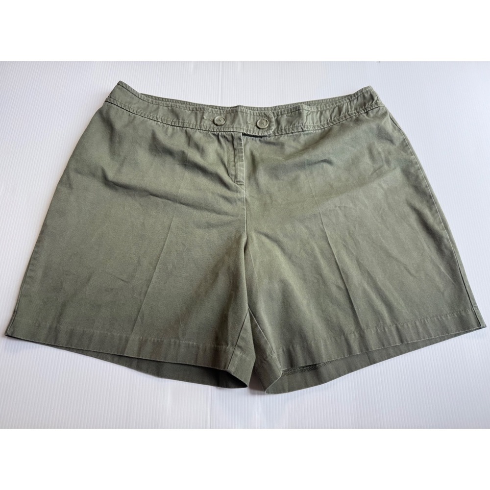 Dressbarn Woman Olive Green Cotton Chino Shorts Plus Size 22W Flat Front Casual